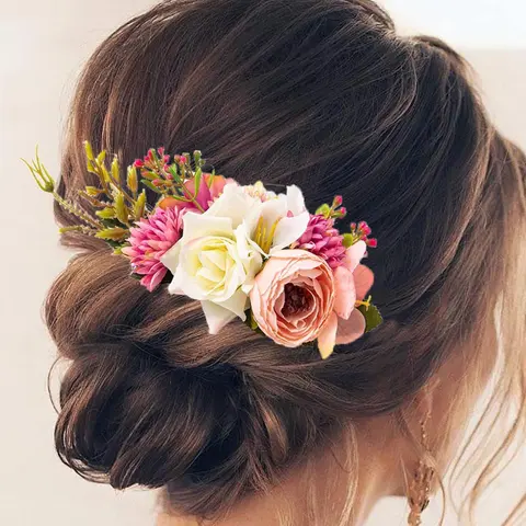 Large Artificial Flower Metal Hair Side Comb, Decorative Hair Clip, Elegant Hair Accessory Versatile Use Wedding Ready for Weddings, Brides, Girls, Bridal Party