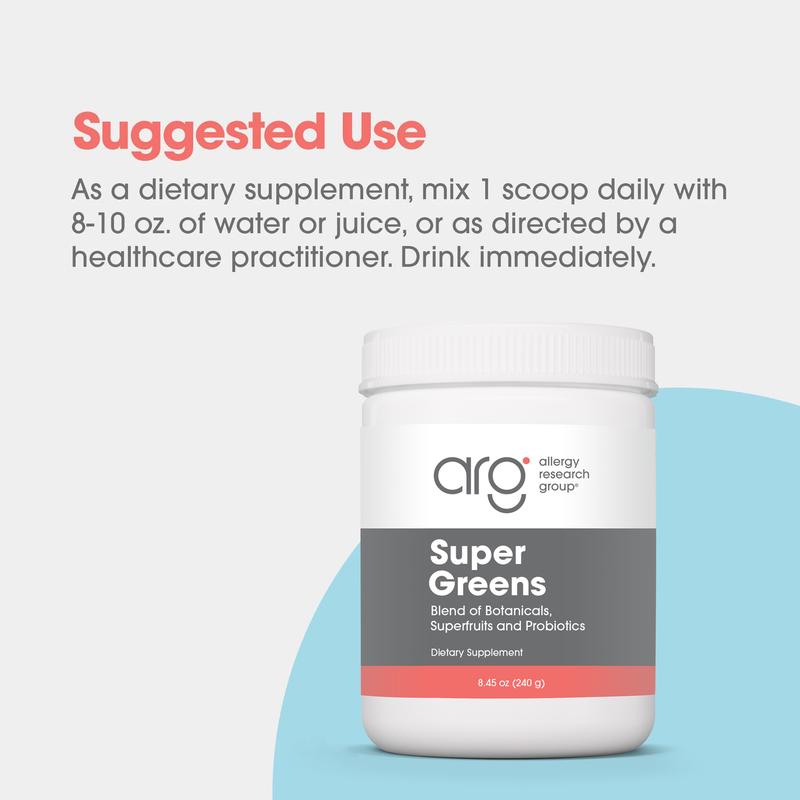 Allergy Research Group Super Greens - Superfood Green Powder with Spirulina, Chlorellla and Oat Grass, Clinically-Studied Probiotic Support for Women and Men