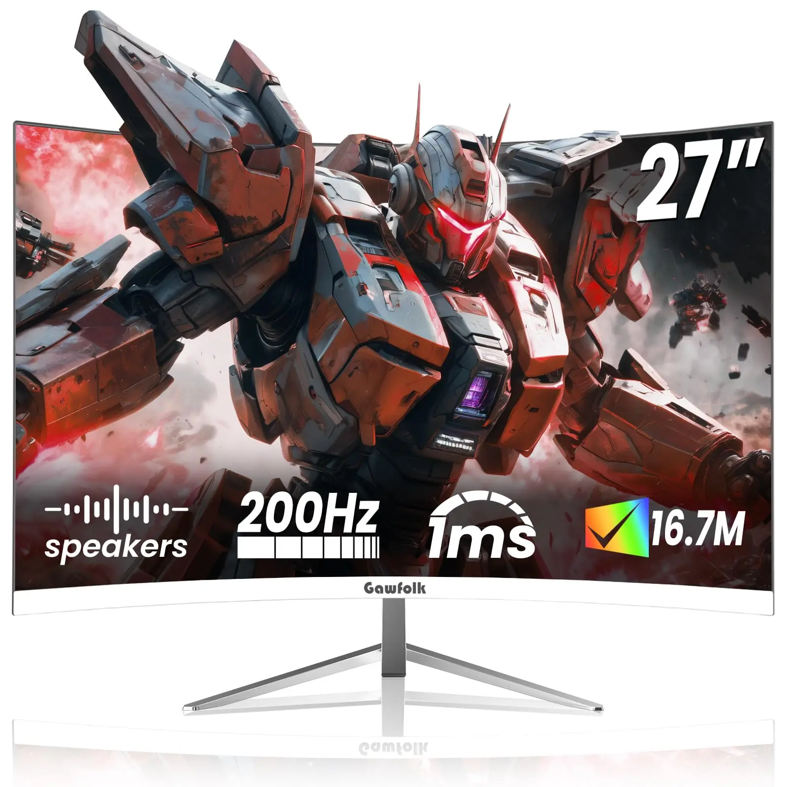 Gawfolk 27" Curved Gaming Monitor, 180Hz/200Hz FHD 1920x1080 1800R Immersive VA Panel, 1ms Response Time, FreeSync, Built-in Speakers, HDMI Port, VESA-Mountable Gaming Monitor, Monitors