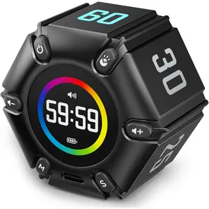 Pomodoro Timer - Productivity Cube, Visual Focus Timer, Mute & Vibration & Adjustable Sound Alert, for Office, , Study, Work, 3/5/10/25/30/60min & Custom Countdown - Black