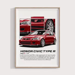 Honda Civic Type R Poster  JDM Hot Hatch Print for Car Enthusiasts Tuner Wall Art & Garage Decor for Racing Fans - No Frame