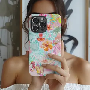 Hibiscus Flower Collage Phone Case, Tropical Beach Aesthetic Premium Film 2 in 1 Phone Case - Durable, Shock Absorbing and Stylish Protection - Compatible with iPhone 16, 15, 14, 13, 12, 11, Plus, Pro, Pro Max, Perfect birthday gift for friends.