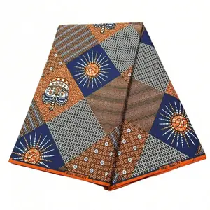African Textile 1/3/6 Yard Polyester Printed Wax Dye Geometric Pattern Fabric, Angola Tribe Real Print Party Decoration Cloth