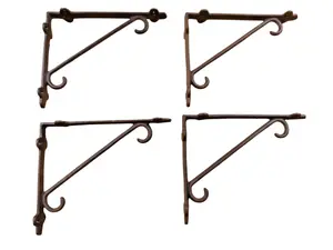 4 PCS Cast Iron Shelf Brackets Corner Brace Corbels Plant Hooks Large Rustic Style for Home Decor