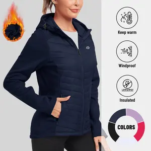 MoFiz Womens Lightweight Insulated Hiking Jacket Fleece Lined Thermal Hybrid Softshell Full Zip Winter Fall Running Coat
