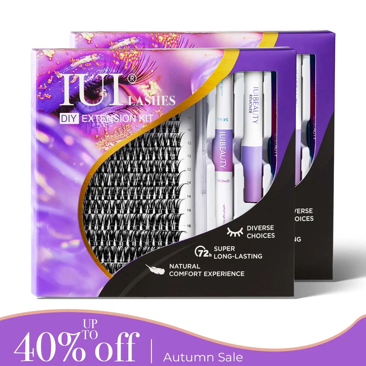 IUI Lash DIY Lash Extension Kit, Beginner-Friendly Eyelash Makeup with Bond and Seal, Tweezer and Remover for DIY Eyelash Extension at Home.