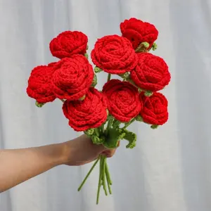 Crochet Roses for Flower Arrangement, 9 Counts Creative DIY Faux Roses Bouquet for Room Decor, Wedding, Party & Home Decor, Gifts, Perfect Gifts for mother & Girlfriend, Crochet Artificial Flowers