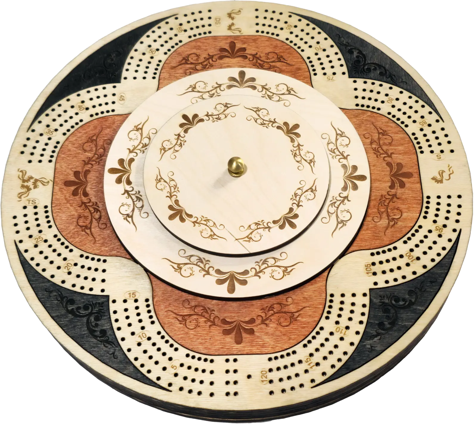 Floral Engraved 4 Lane Cribbage Board