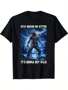 Stay Behind Me Kitten Crying Werewolf Meme Crying Alpha Wolf Vintage Graphic T-Shirt, Short Sleeve T-Shirts ,funny graphic tees, Menswear Top, Adult funny T-shirt, Gift for Woman and Man