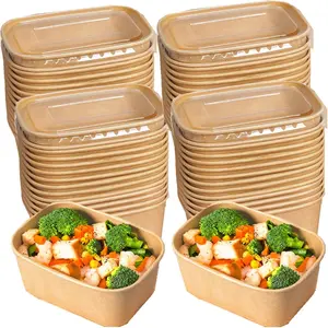 50 Pack 25oz Paper Meal Prep Containers with , Disposable   Containers, Stackable Oil-Proof Takeout Salad Bowls for Meal Prep, Picnic, Party Supplies, Microwave Freezer Safe
