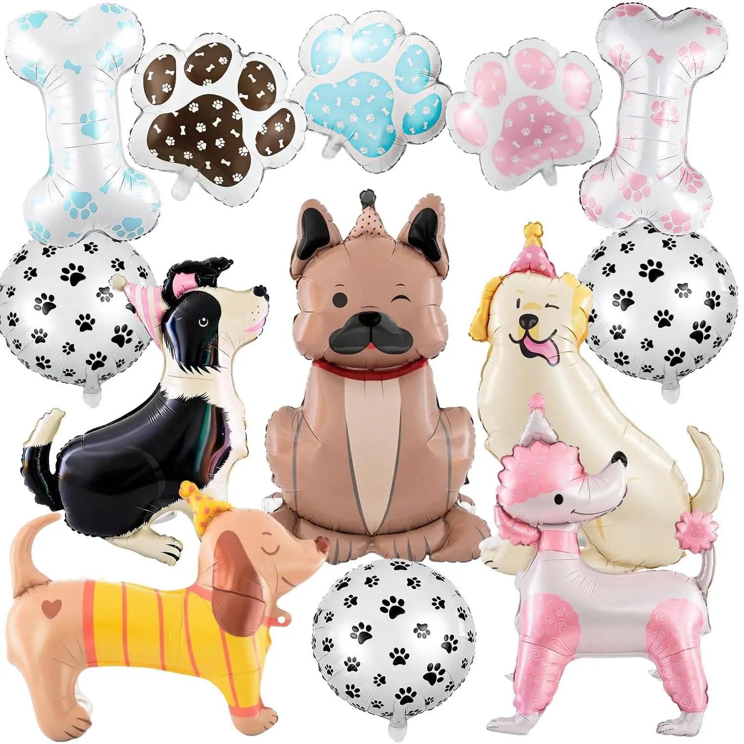 13-Pack Pet Dog Birthday Party Decorations Dog Balloons - Includes Dog Balloons, Bone And Paw Print Balloons, Suitable For Pet Parties, Dog-Themed Party Decorations, And Baby Showers
