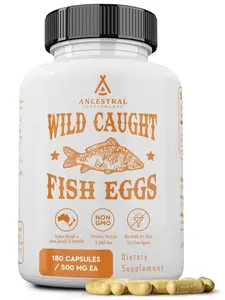 Ancestral Supplements Wild Caught Fish Eggs, 2400mg, Omega-3 Supplement Supports Brain, Heart, Fertility and Inflammatory Health, Whole Food Source of Vitamin D, K2, and A, Non-GMO, 180 Capsules