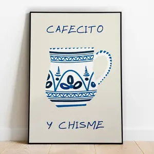 Minimalist Spanish Coffee Print: Unframed Cafecito Y Chisme Art for Kitchen, Bedroom, or Wall Decor, Perfect Gift for Coffee Lovers (Large Wall Art, No Frame Included)