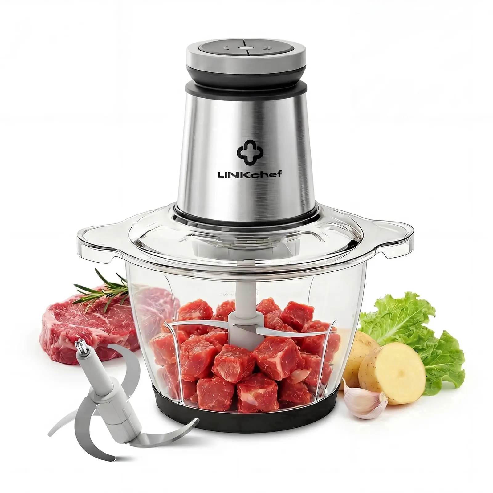 LINKChef Electric Food Chopper, 10 Cup Meat Grinder Food Processor Glass Meat for Vegetable Meat Fruit