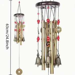 Vintage Chinese Traditional Retro 4 Tubes 5 Bells Bronze YardGarden Outdoor Living Wind Chimes 60cm 63cm Height Decorative Bell Wind Chime