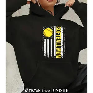 Softball Mom Game Day Vintage Hoodie – American Flag Design, Soft Casual Long Sleeve