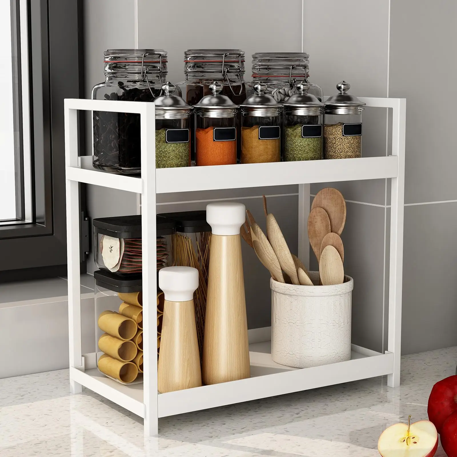 2-tier Bathroom Storage Rack, Modern Kitchen Spice Rack, Bathroom Interior Cosmetic Storage Shelf, Modern Home Bathroom Storage Organizer, Easy Instal