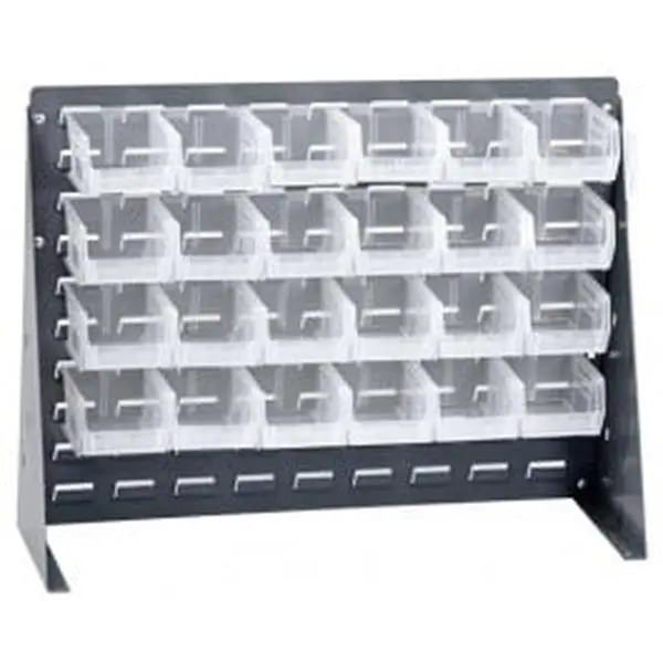 Quantum Storage QBR-2721-210-24CL Hangable Wall & Standing Bench Rack, 27x21 in., 24 Bin Organiser with Storage Boxes