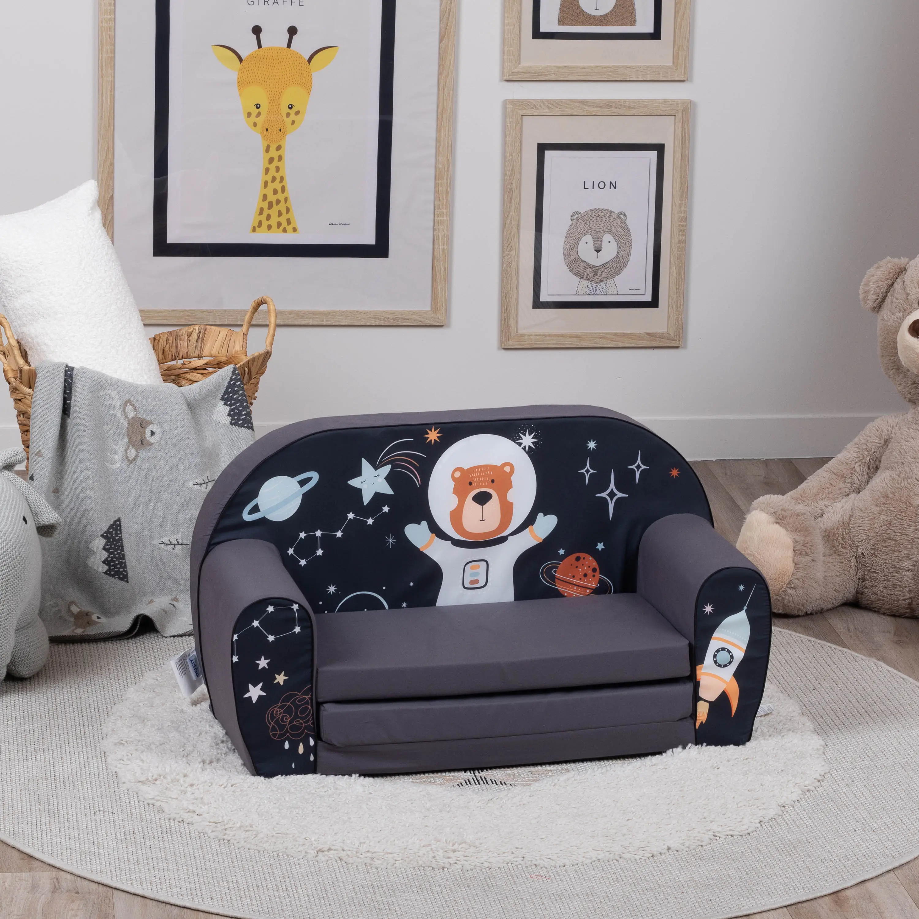 Delsit Toddler Sofa  Couch for Baby  Versatile 2 in 1 Foldable Double Sofa Kids Couch  Toddler Couch w Washable Cover 100 Cotton Sof&aacute; Para Ni&ntilde;