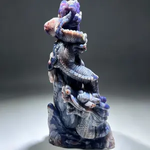 Blue flowers agate carving-dragon