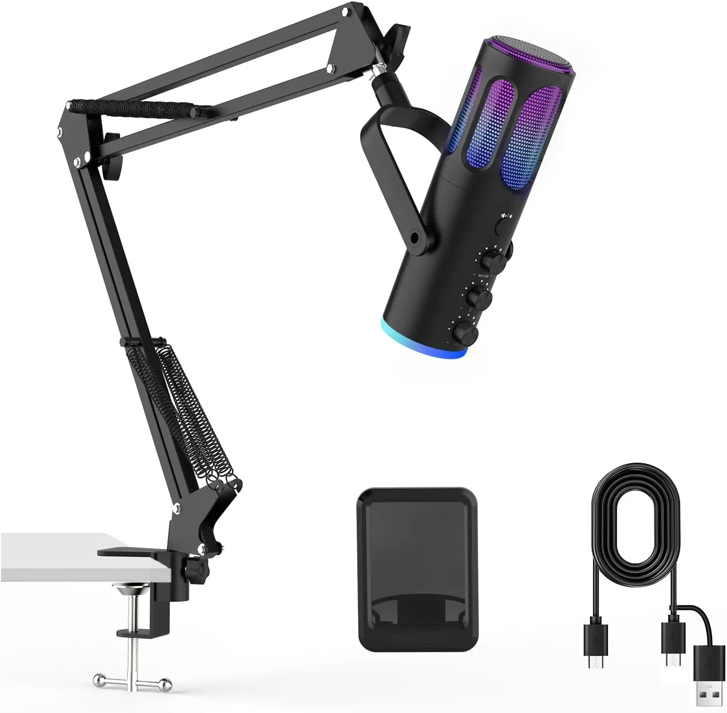 【P PUPGSIS】 Gaming Microphone USB Condenser Mic for PC PS4/5 Mac Noise Cancellation Computer Mic with Mute Reverb Monitoring Adjustable Boom Arm Pop Filter for Streaming Podcasting Recording YouTube