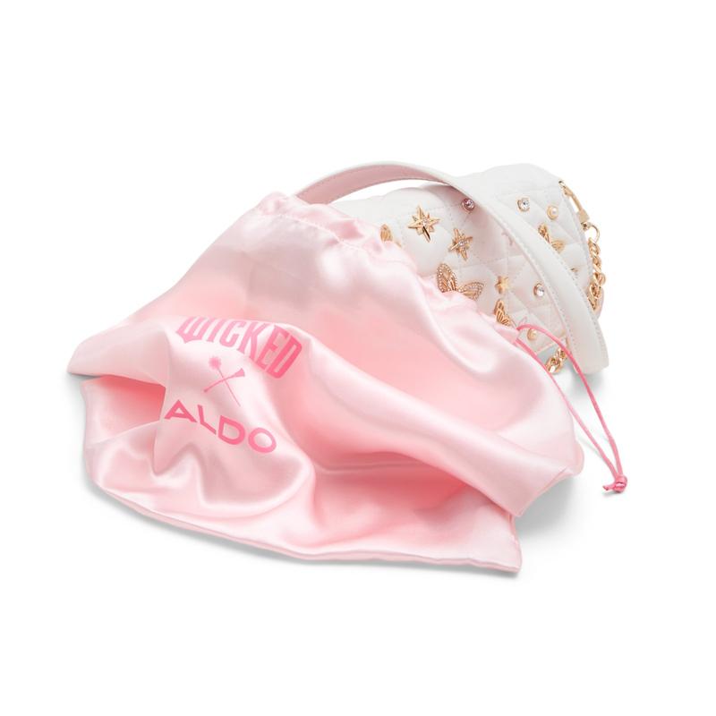 Wicked x ALDO Goodnewsglinda Pink and White Handbag with Butterfly Appliques and Gold Chain Detailing