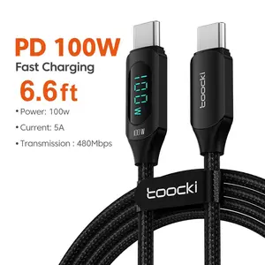 1PCS or 2PCS Toocki USB C to USB C PD 100W with LED Display Fast Charging Cable,480Mbps Data Transfer Nylon Braided Cable for iPhone 15 Plus/Pro Max/Galaxy/iPad Pro fast charging