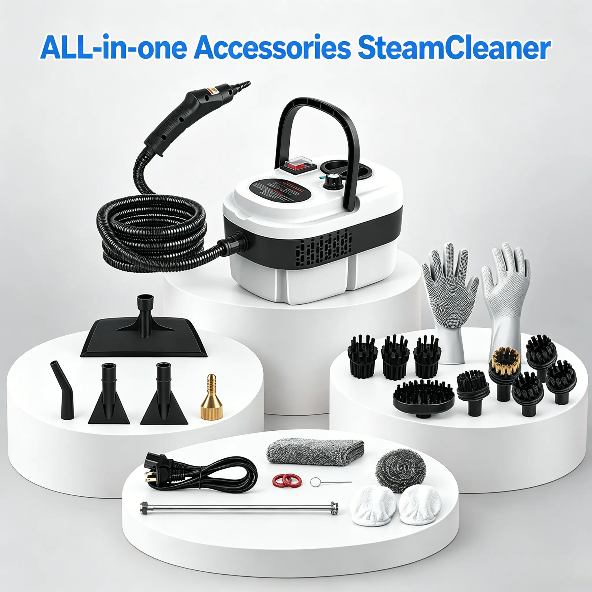 2500W Power Handheld Steam Cleaner - Lightweight Compact High-Temperature High-Pressure Device with Brush Head & Safety Cover, Steam Cleaner for House (Suitable for Kitchen Grease, Car Detailing)