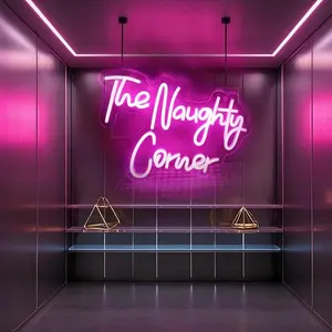 ROSNEK Pink Naughty Corner Neon Sign, 16.5x11.8in USB-Powered Dimmable LED Wall Light, Flexible Neon Decorative Light, Adult Bedroom Ambient Lighting Gift