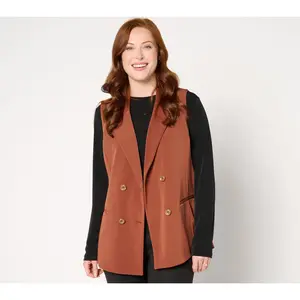 GRAVER_Susan Graver LK Fusion Petite Double Breasted Slvless Blazer