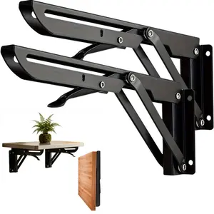 2PCS Heavy Duty Adjustable Folding Shelf Brackets, 90 Degree Wall Mount Carbon Steel Support, Space Saving Collapsible Bracket for Workbench, Garage Storage, Home Organization Shelving Hardware