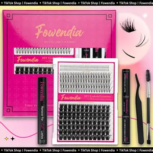 Fowendia Lashes Lavish Lash Clusters Kit | Waterproof Clusters DIY Lash Extension Kit | Individual Cluster Eyelash Extensions D Curl Kit with Bottom Lashes Wispy, Lash Bond & Seal Glue, Lash Tweezers | At-Home Makeup Cosmetic dealsforyoudays