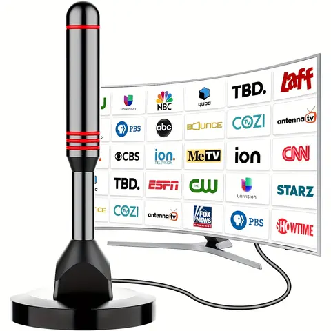 Indoor digital TV antenna, suitable for smart TVs, 360° omnidirectional long-distance reception, with powerful magnetic base, supports local channels, suitable for users without cable TV, easy to install.(Plastic rod)