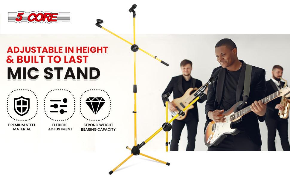5 Core Dual Microphone Stand 2 Pack, Adjustable Tripod Floor Stand with Boom Arm, Yellow