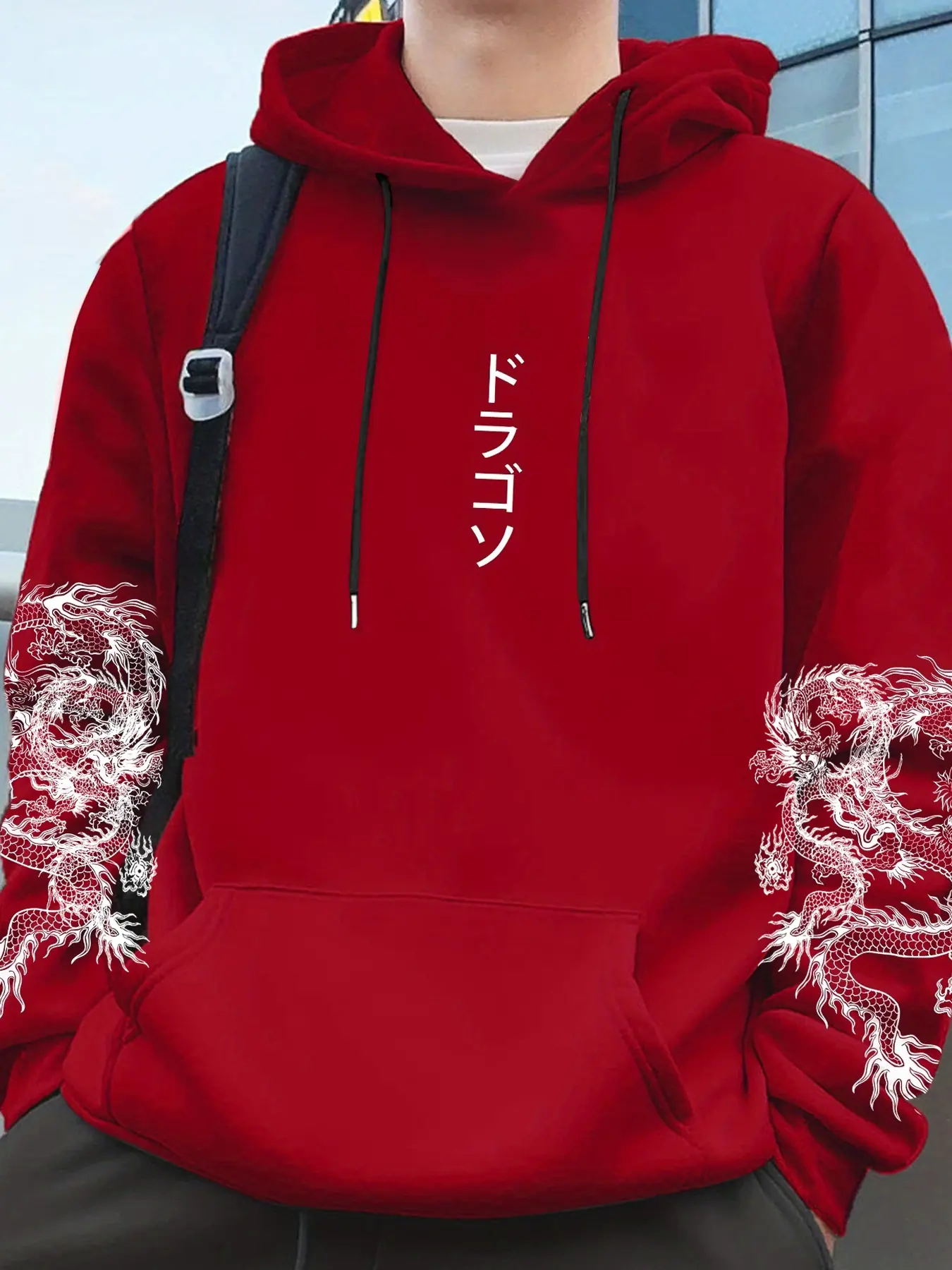 Men's Trendy Dragon Print Hoodie, Drawstring Hooded Kangaroo Pocket, Fall & Winter Streetwear Casual Daily Wear