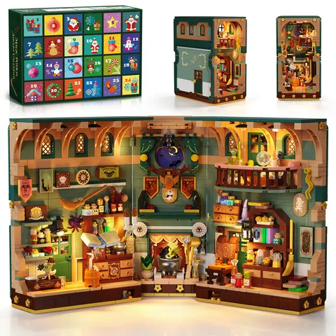 INSOON Advent Calendar 2026 Magic Book Nook Building Set with Lights, 24-Day Christmas Countdown Book Nook Kit, Compatible with LEGO Bricks, Holiday Gift for Adults & Teens Ages 8+