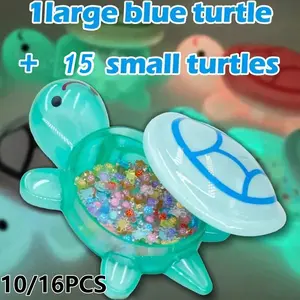Glowing Turtle Decor Set, Turtle Designs, 1 Large & 15 Small Turtles, Detachable Storage Box, Unique Handmade Gift, Home & Party Decoration, Decorative Figurines, No Power Needed