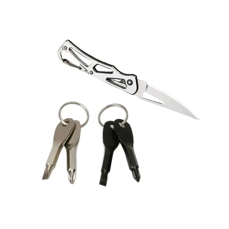 Knife + 2 Silver Color Keychain Screwdrivers Set, Durable Multi-Tool Kit for Everyday Use, Compact Design for Easy Carrying
