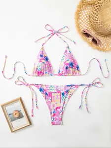 Women's All Over Print Bikini Set, Casual Fashion Chic Swimsuit Set for Beach Holiday Vacation, Ladies Swimwear for All Seasons