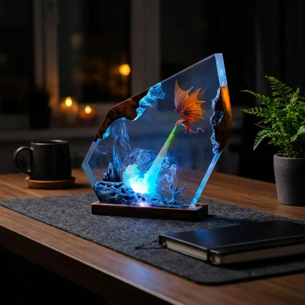Epic Flying Ice Dragon Castle Siege Diorama Figurine, Handcrafted Frost Fire Dragon Ornament, Fantasy Aesthetic Desk Decor Christmas Gift for Him