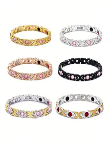 Energy Magnet Bracelet Eco-Friendly Alloy with Diamonds Adjustable Women's Wristband Trendy Jewelry