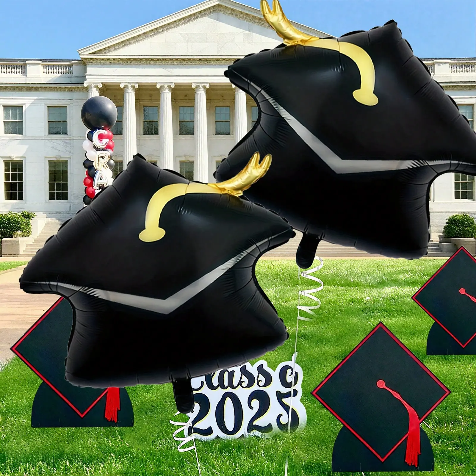 2pcs large black graduation cap aluminum balloons, perfect for rites of passage, graduation parties, graduation ceremonies, homecoming season, birthday party decorations, graduation photo props