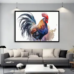 Rooster Canvas Painting, Beautiful Rooster Canvas Wall Painting, Watercolor Animal Portrait, Rooster Wall Decor, Animal Painting Landscape Room