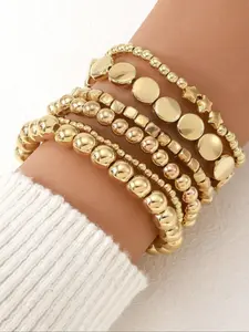 6pcs/Set Boho Style Beaded Bracelet Set For Women, Minimalist Star & Round Bead Design, Lightweight & Elegant, Suitable For Daily Wear And Party, Ideal Jewelry Gift For Girls
