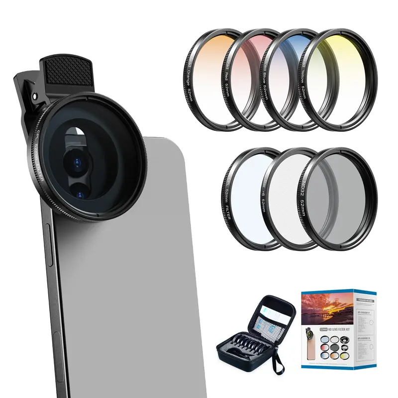 Apexel Filter Lens Kit - Smartphone Lens Attachment, Camera Filters, ND32 Brightness, Quick Swap for Phones & Cameras