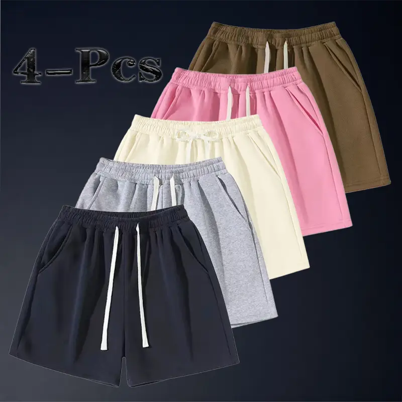 Jorts for Men 4 Pack, Casual Loose Fit Knee Length Shorts with Elastic Drawstring Waist and Side Pockets, Lightweight Baggy Summer Bottoms with Breathable Fabric for Gym, Running, Basketball, Beach, Travel, Lounge, Streetwear, Workout and Weekend Wear