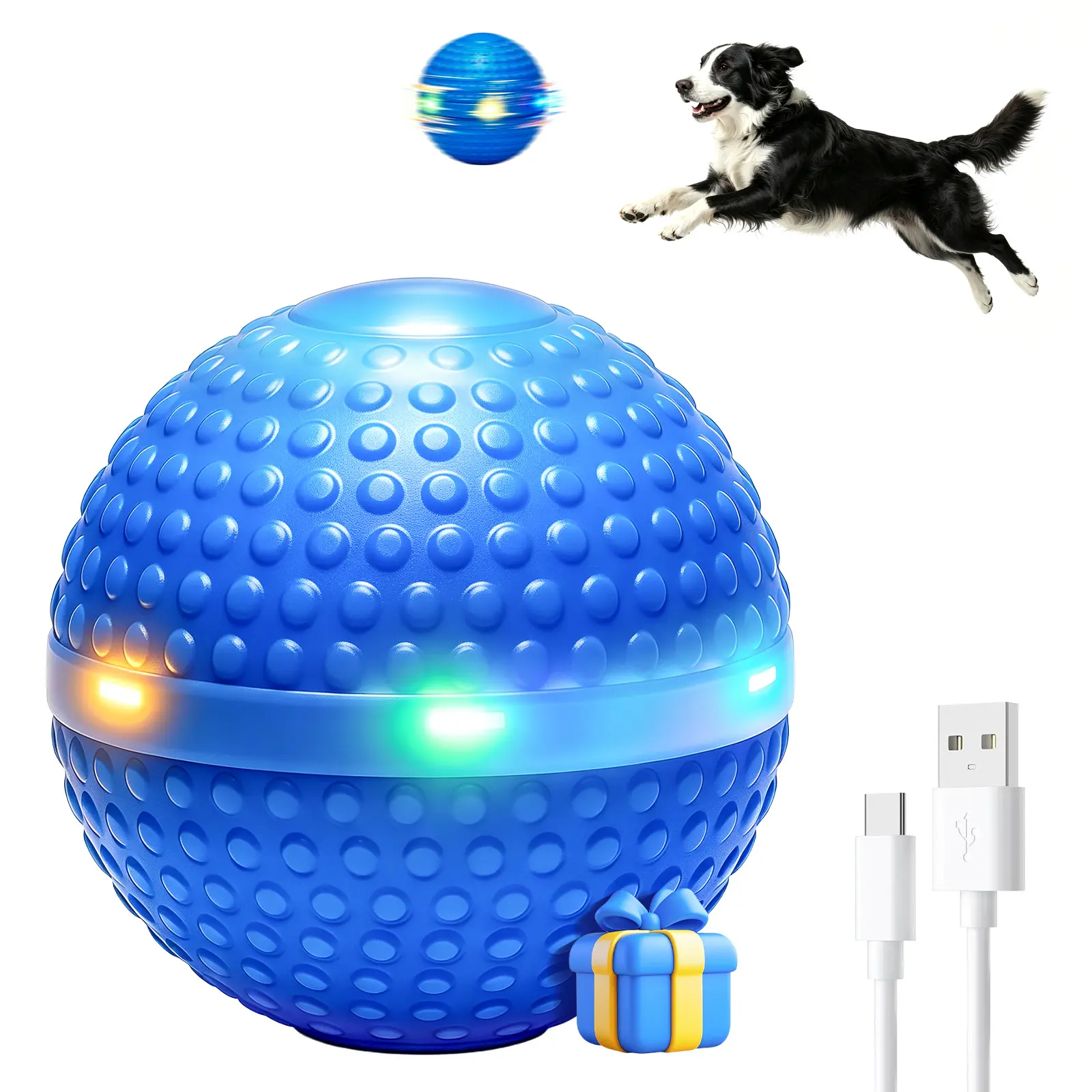 Interactive Dog Toys, Automatic Moving Bouncing Rolling Ball, Food-Grade Rubber Material IPX7 Waterproof Ball for Medium, Large Dogs, 850mAh Battery Large Capacity, Type-C Rechargeable