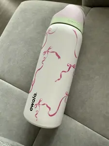 Owala Pink Ribbon Print Stainless Steel Insulated Water Bottle – Pastel Flip Straw Lid, Leak-Proof Double Wall Vacuum, Cute Bow Design Reusable Travel Tumbler