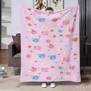Cute Style Mezzo Piano Flannel Blanket, Printed Throw for Home Office Leisure Air Conditioning, Multi-Functional Blanket