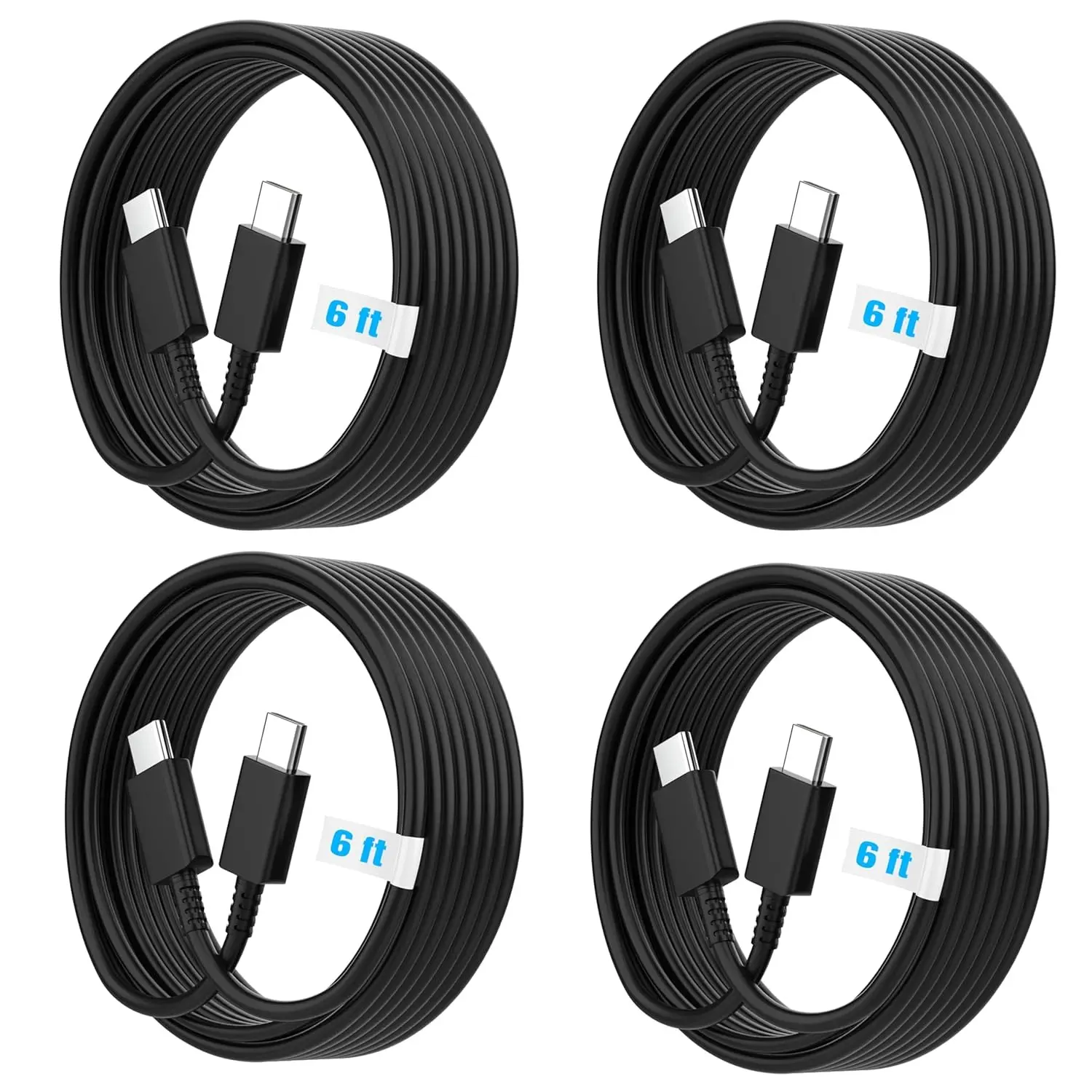 4-Pack 6ft Extra Long USB C to C Fast Charging Cable, Type C to Type C Cord for Samsung Galaxy S25,S24 S23 S22 S21, Z Fold 3/4/5,Tablet, iPhone 16,16 Plus,16 Pro,16 Pro Max,15 -Black